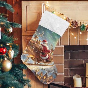 Ryvnso Christmas Stockings Santa Claus Elk Moon 17.7" Large Stocking Decoration 1 Pack