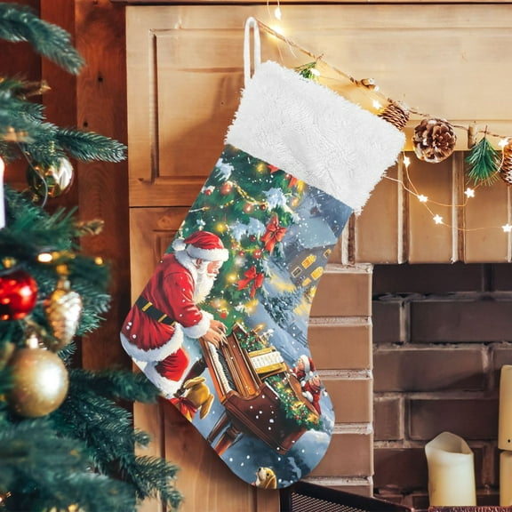 Ryvnso Christmas Stockings Santa Claus Play Piano 17.7" Large Stocking Decoration 1 Pack