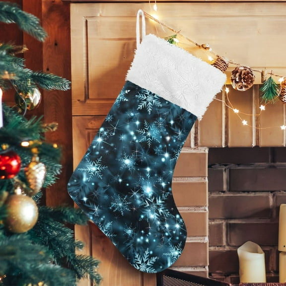 Ryvnso Christmas Stockings Snowflakes Glitter 17.7" Large Stocking Decoration 1 Pack