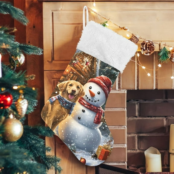 Ryvnso Christmas Stockings Snowman and Golden Retriever 17.7" Large Stocking Decoration 1 Pack