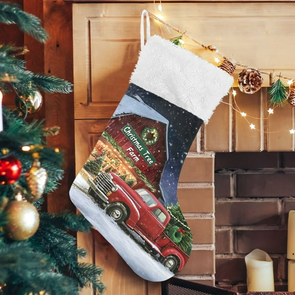 Ryvnso Christmas Stockings Truck Christmas Tree 17.7" Large Stocking Decoration 1 Pack