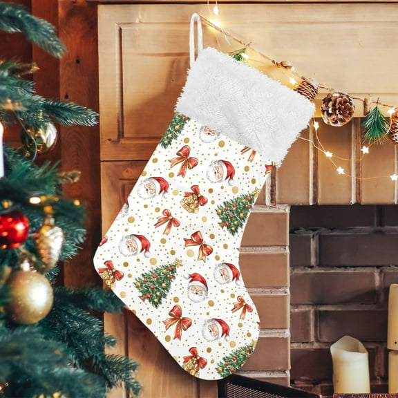 Ryvnso Christmas Stockings Vintage Christmas Bow Santa Claus 17.7" Large Stocking Decoration 2 Pack