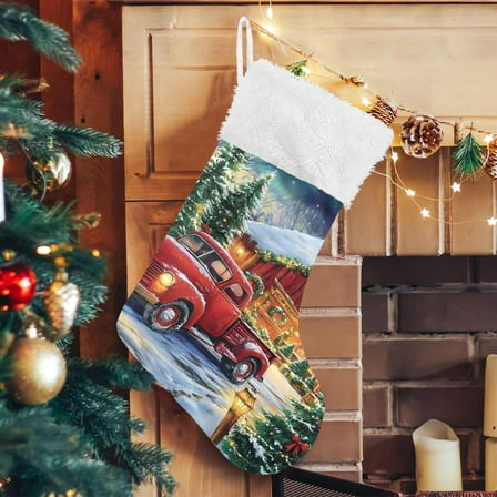 Ryvnso Christmas Stockings Vintage Truck Christmas 17.7" Large Stocking Decoration 1 Pack