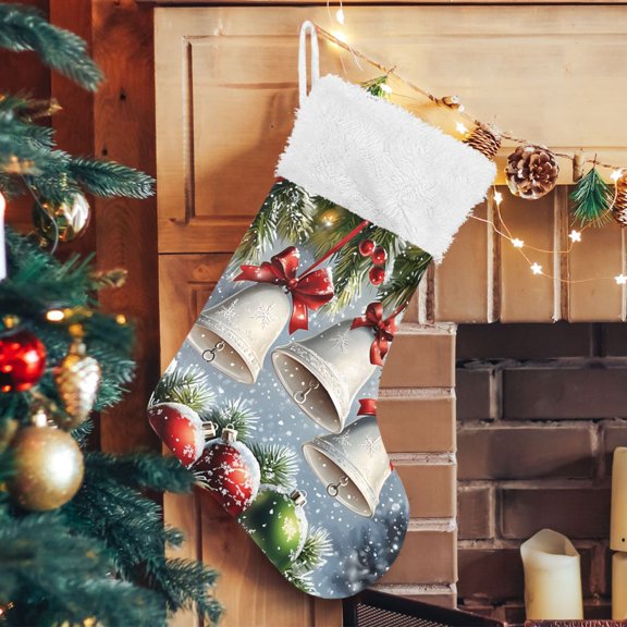 Ryvnso Christmas Stockings White Bell Snowy Day 17.7" Large Stocking Decoration 1 Pack