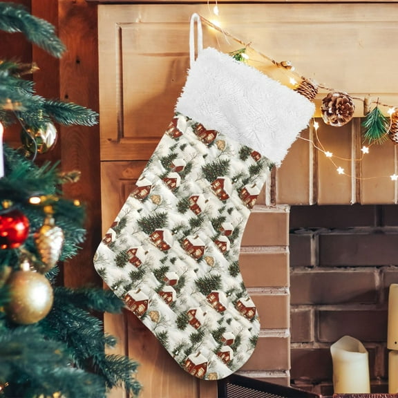 Ryvnso Christmas Stockings Winter House Snowy 17.7" Large Stocking Decoration 1 Pack