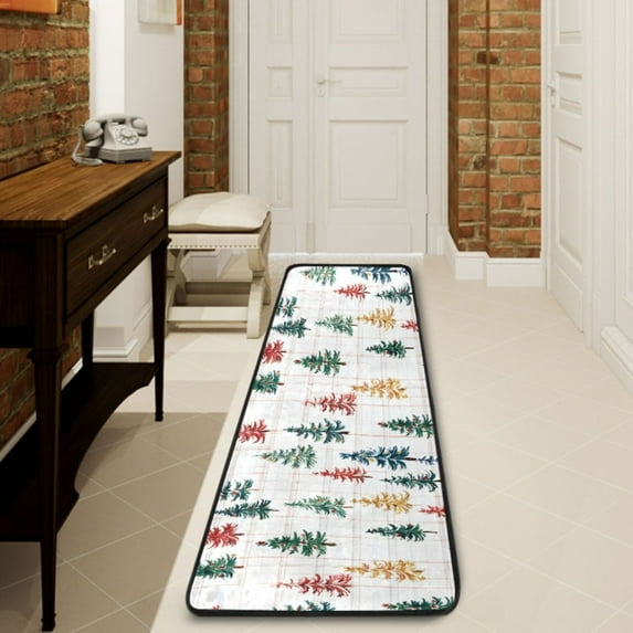 Ryvnso Christmas Tree Checkered Pattern Hallway Runner Rugs Floor Carpet Non Slip Entryway Mat 2' x 6'