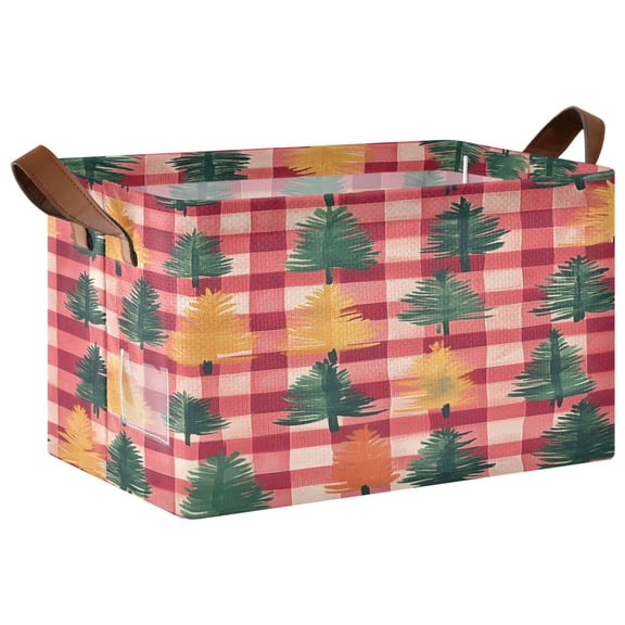 Ryvnso Christmas Tree Checkered Storage Bins Large Basket Foldable Cube Toys Organizer with Handles 1 PC