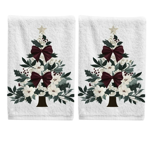 Ryvnso Christmas Tree Cute Bow Hand Towels Set for Bathroom Cotton Face Towel Decorative 15.5x29.5 inch