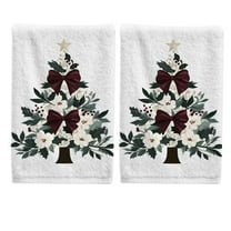 Ryvnso Christmas Tree Cute Bow Hand Towels Set for Bathroom Cotton Face Towel Decorative 15.5x29.5 inch