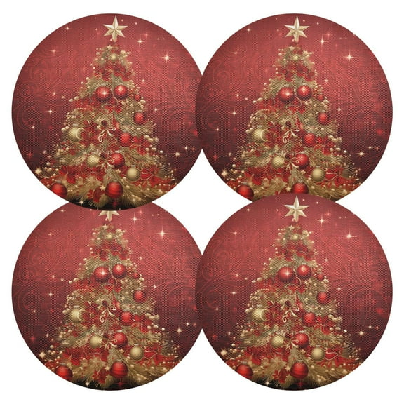 Ryvnso Christmas Tree Round Plate Mats Dining Table Placemat Set of 4 for Holiday Decoration