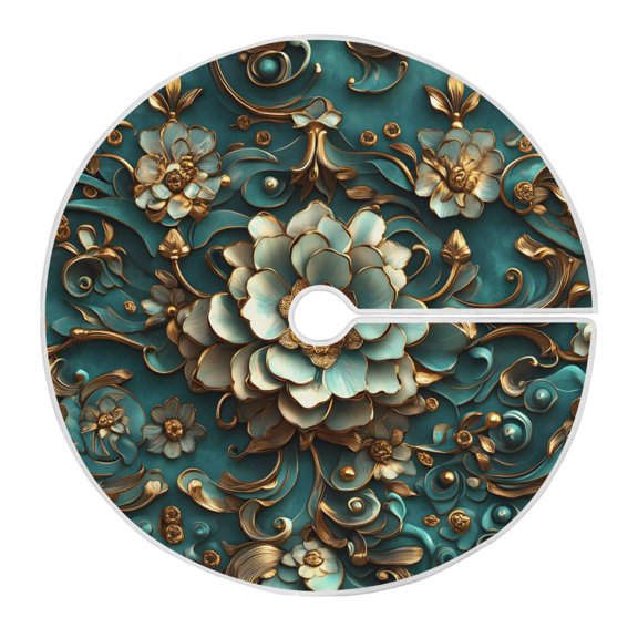 Ryvnso Christmas Tree Skirt 3d Flower Pattern Xmas Tree Skirts Ornament Home Decorations 35.4"