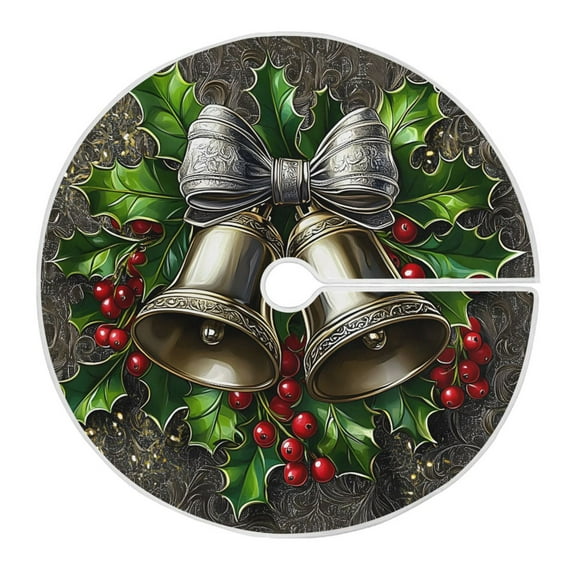 Ryvnso Christmas Tree Skirt Bells and Holly Xmas Tree Skirts Ornament Home Decorations 35.4"