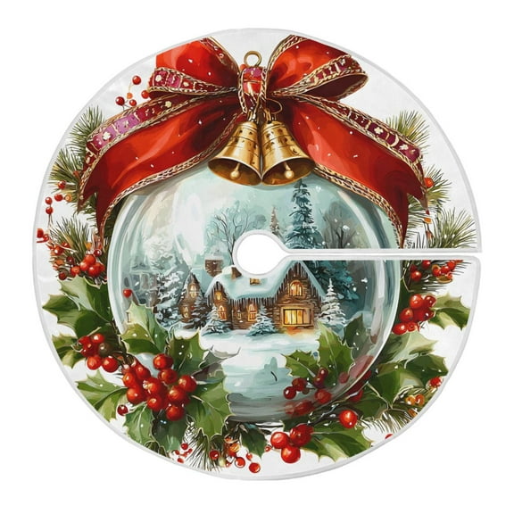 Ryvnso Christmas Tree Skirt Berry Bells Bow Xmas Tree Skirts Ornament Home Decorations 35.4"