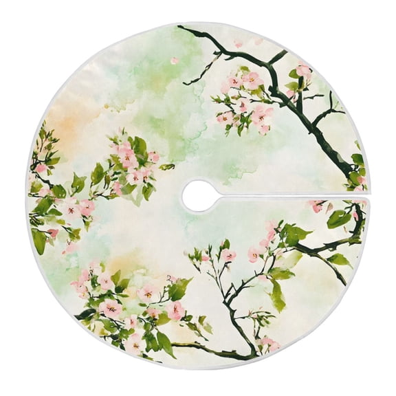 Ryvnso Christmas Tree Skirt Cherry Floral Xmas Tree Skirts Ornament Home Decorations 47.2"