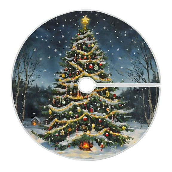 Ryvnso Christmas Tree Skirt Christmas Tree Night Xmas Tree Skirts Ornament Home Decorations 35.4"