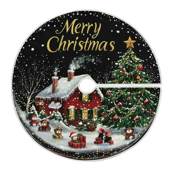Ryvnso Christmas Tree Skirt Christmas Tree Red House Xmas Tree Skirts Ornament Home Decorations 35.4"