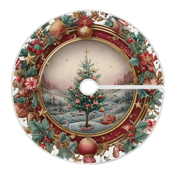 Ryvnso Christmas Tree Skirt Christmas Trees Scene Xmas Tree Skirts Ornament Home Decorations 35.4"