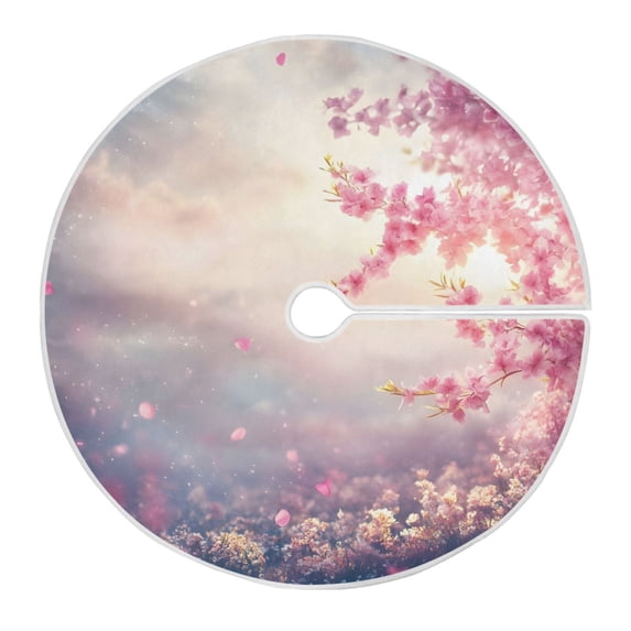 Ryvnso Christmas Tree Skirt Peach Floral Sunset Xmas Tree Skirts Ornament Home Decorations 47.2"