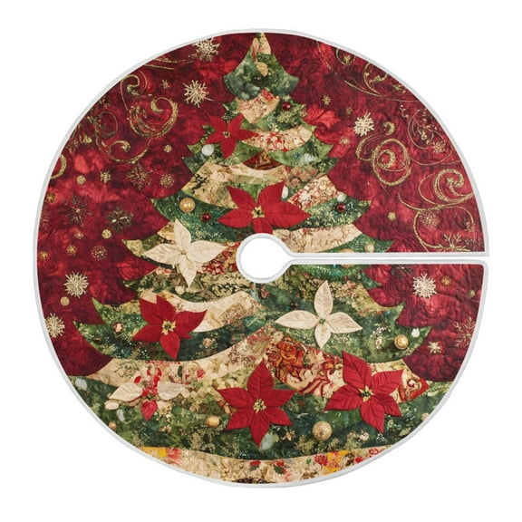 Ryvnso Christmas Tree Skirt Poinsettia Flower Christmas Tree Xmas Tree Skirts Ornament Home Decorations 35.4"