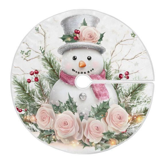 Ryvnso Christmas Tree Skirt Snowman Roses Flower Xmas Tree Skirts Ornament Home Decorations 35.4"
