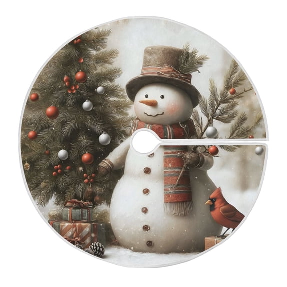 Ryvnso Christmas Tree Skirt Vintage Christmas Snowman Cardinal Xmas Tree Skirts Ornament Home Decorations 35.4"
