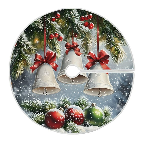 Ryvnso Christmas Tree Skirt White Bell Snowy Day Xmas Tree Skirts Ornament Home Decorations 47.2"