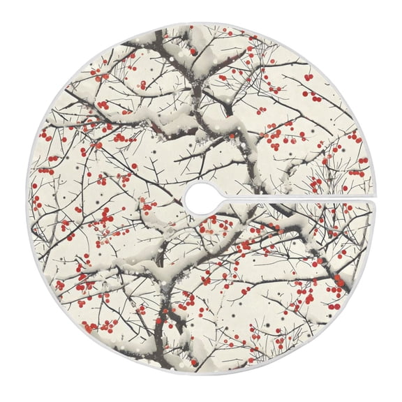 Ryvnso Christmas Tree Skirt Winter Cherry Floral Xmas Tree Skirts Ornament Home Decorations 47.2"