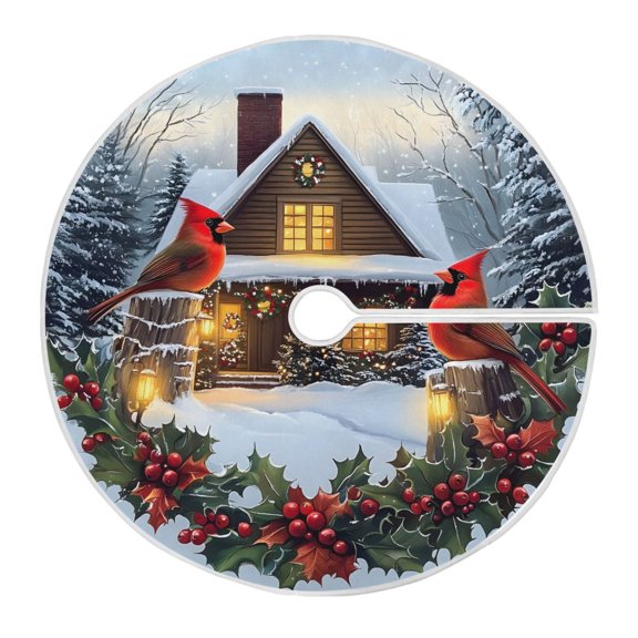 Ryvnso Christmas Tree Skirt Winter House Cardinal Xmas Tree Skirts Ornament Home Decorations 47.2"