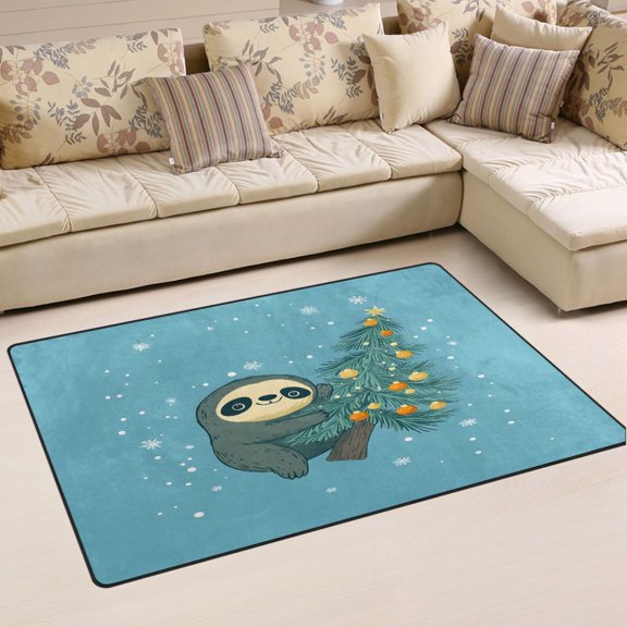 Ryvnso Christmas Tree Sloth Area Floor Mat Non-Slip Carpet Soft Rugs Doormats 31" x 20"