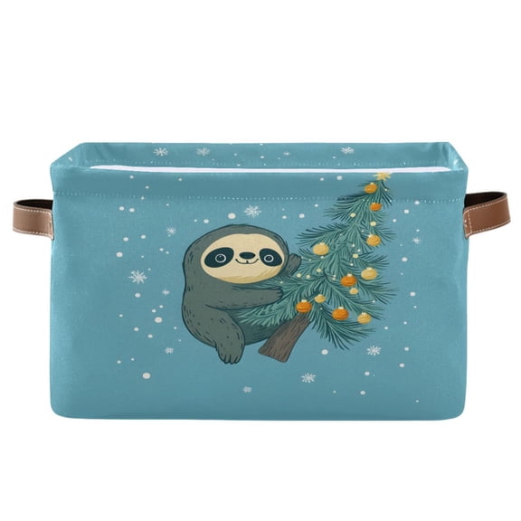 Ryvnso Christmas Tree Sloth Storage Basket Large Bin Foldable Boxes Toys Organizer 14.2x10.2x8.3in 1 PC