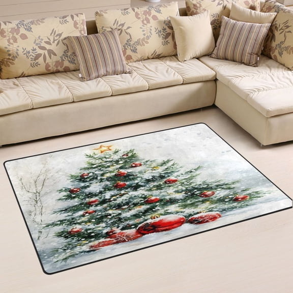 Ryvnso Christmas Tree Snow Winter Area Floor Mat Non-Slip Carpet Soft Rugs Doormats 31" x 20"