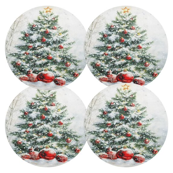 Ryvnso Christmas Tree Snow Winter Round Plate Mats Dining Table Placemat Set of 4 for Holiday Decoration