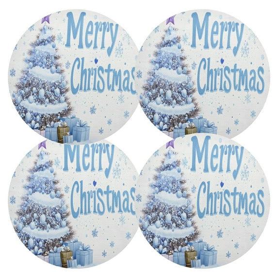Ryvnso Christmas Tree Snowflake Round Plate Mats Dining Table Placemat Set of 4 for Holiday Decoration