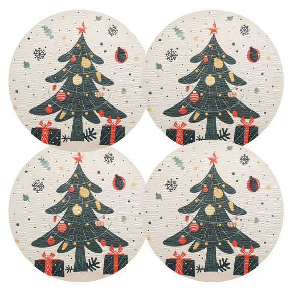 Ryvnso Christmas Tree Snowflakes Print Round Plate Mats Dining Table Placemat Set of 4 for Holiday Decoration