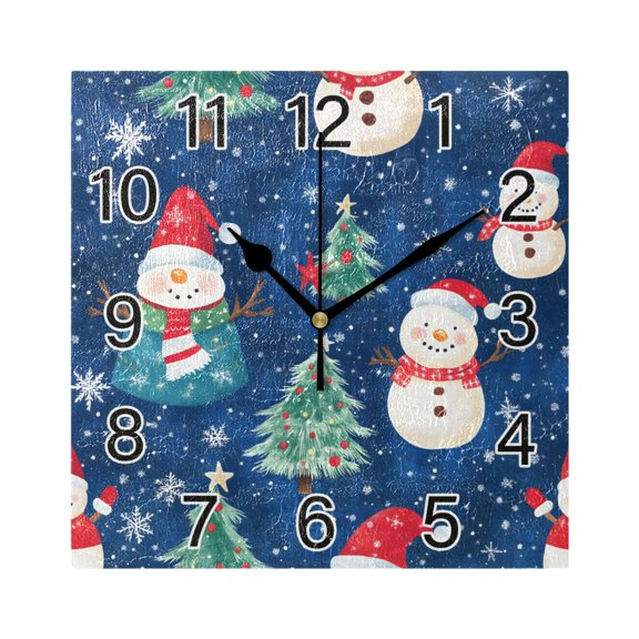Ryvnso Christmas Tree Snowman Wall Clock Square Silent Non-Ticking Battery Operated 7.78"