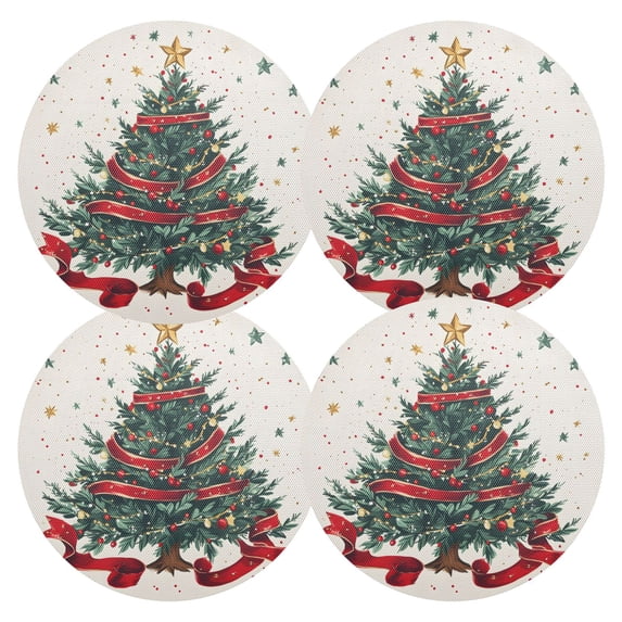 Ryvnso Christmas Tree Stars Round Plate Mats Dining Table Placemat Set of 4 for Holiday Decoration