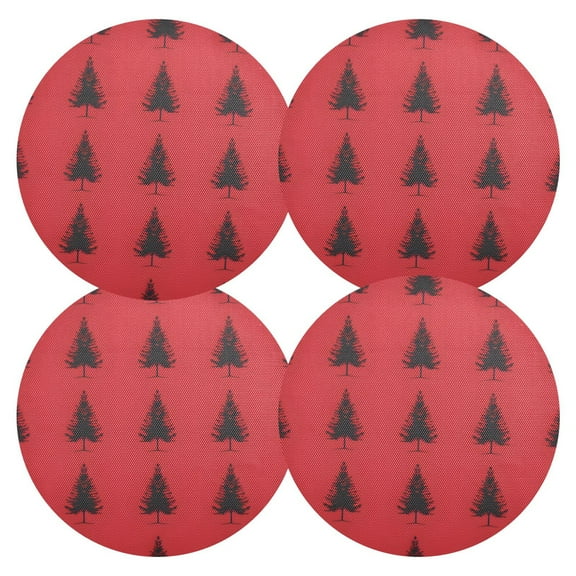 Ryvnso Christmas Tree on Red Round Plate Mats Dining Table Placemat Set of 4 for Holiday Decoration