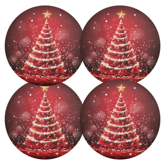 Ryvnso Christmas Tree with Star Round Plate Mats Dining Table Placemat Set of 4 for Holiday Decoration