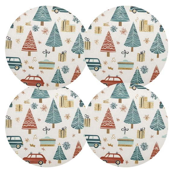 Ryvnso Christmas Trees Gift Round Plate Mats Dining Table Placemat Set of 4 for Holiday Decoration