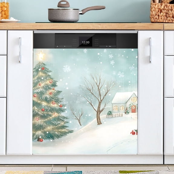 Ryvnso Christmas Trees View Dishwasher Magnetic Refrigerator Magnet Cover Kitchen Home Decorative 23"x26"