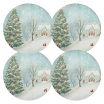 Ryvnso Christmas Trees View Round Plate Mats Dining Table Placemat Set of 4 for Holiday Decoration