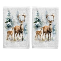Ryvnso Christmas Trees and Deers Hand Towels Set for Bathroom Cotton Face Towel Decorative 15.5x29.5 inch
