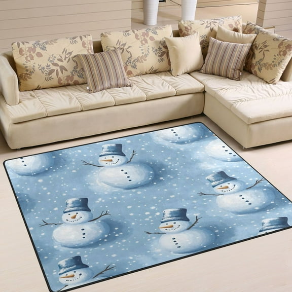 Ryvnso Christmas Winter Snowman Area Floor Rugs Soft Non-Slip Large Mats Nursery Carpets 80" x 58"