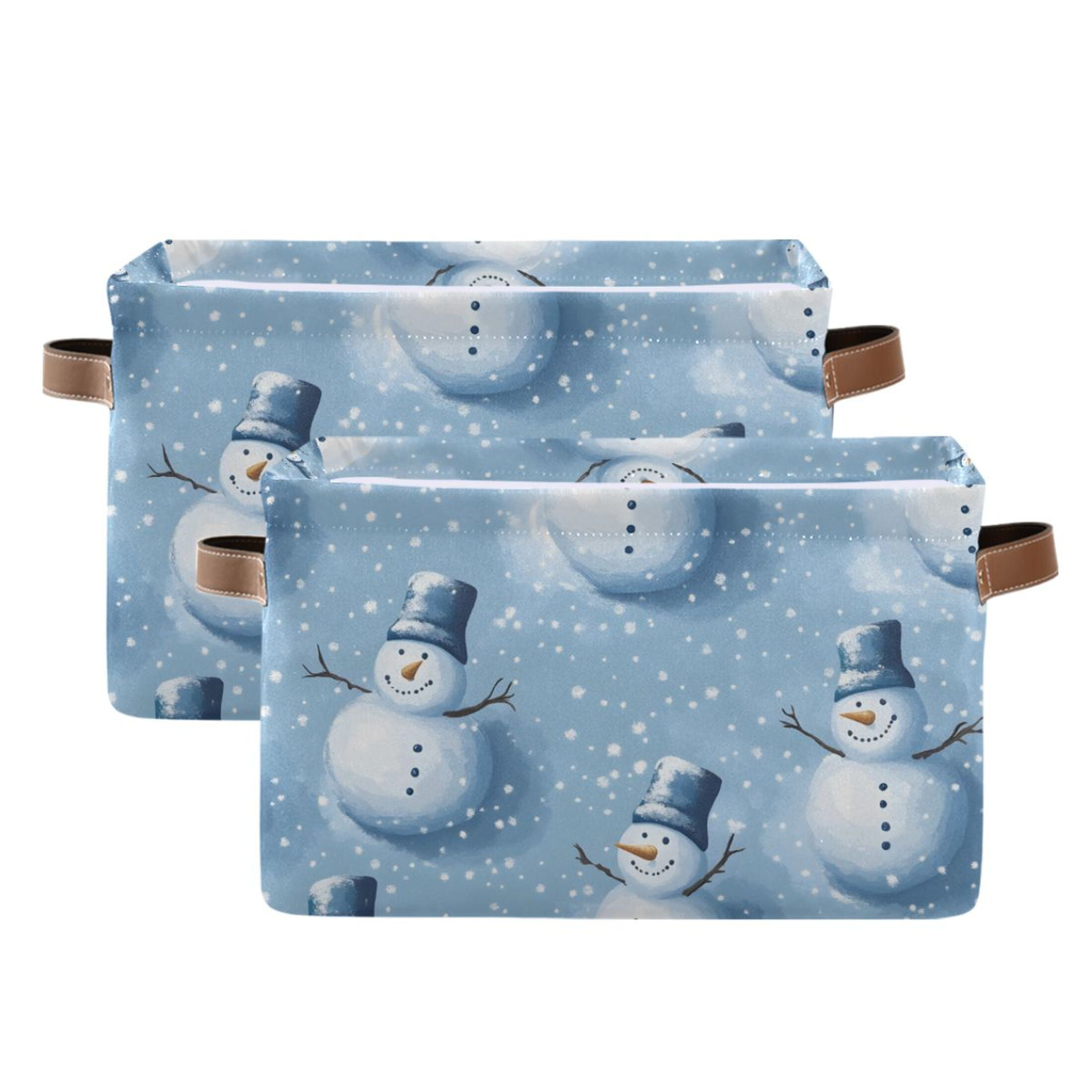 Ryvnso Christmas Winter Snowman Storage Basket Large Bin Foldable Boxes Toys Organizer 14.2x10.2x8.3in 2 PCs