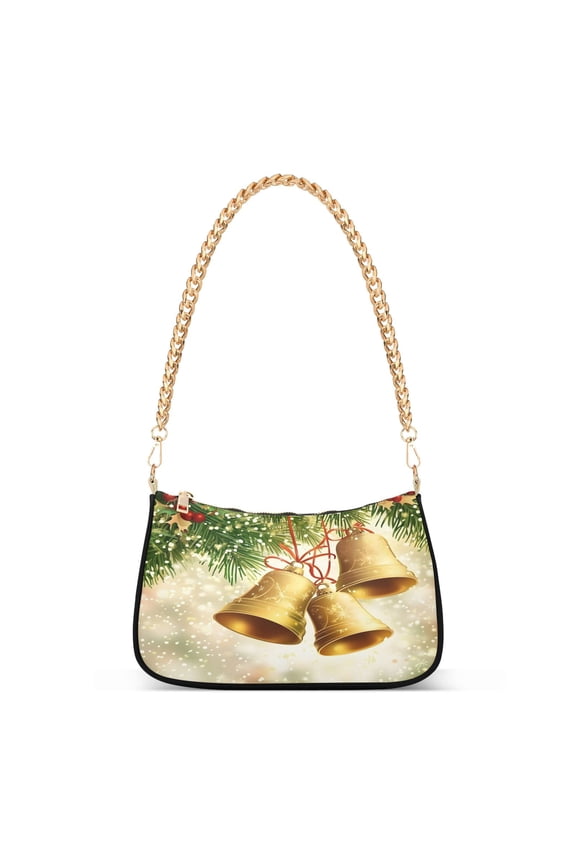 Christmas with Bells Womens Chain Shoulder Bag Tote Handbags Clutch Hobo Purse with Zipper for Travel