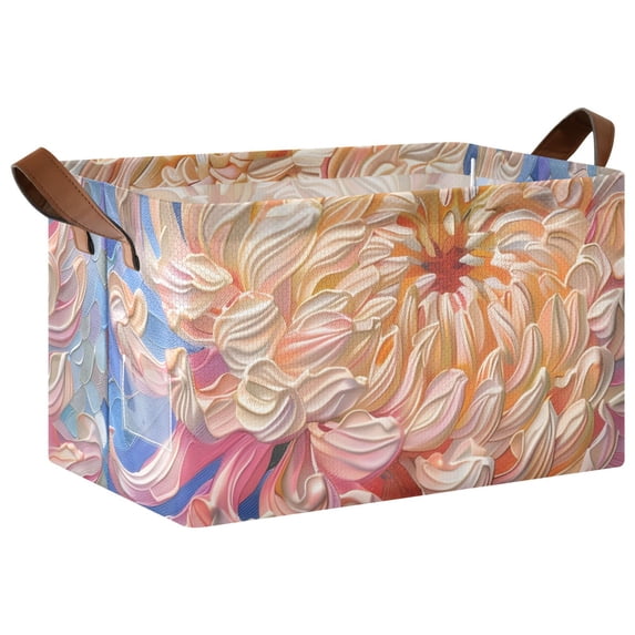 Ryvnso Chrysanthemum Blooming Oil Paint Storage Bins Large Basket Foldable Cube Toys Organizer with Handles 1 PC