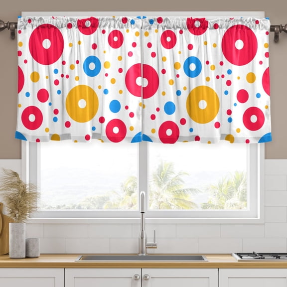 Ryvnso Circle Polka Dots Curtains Sets Short Curtain Rod Pocket Half Window Cafe Farmhouse Tier 2 Panels 57"W x 24"L