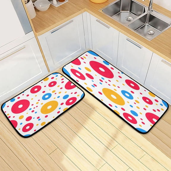 Ryvnso Circle Polka Dots Kitchen Rugs Set Non Slip Runner Mats for Dining Room