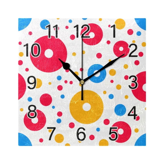 Ryvnso Circle Polka Dots Wall Clock Square Silent Non-Ticking Battery Operated 7.78"