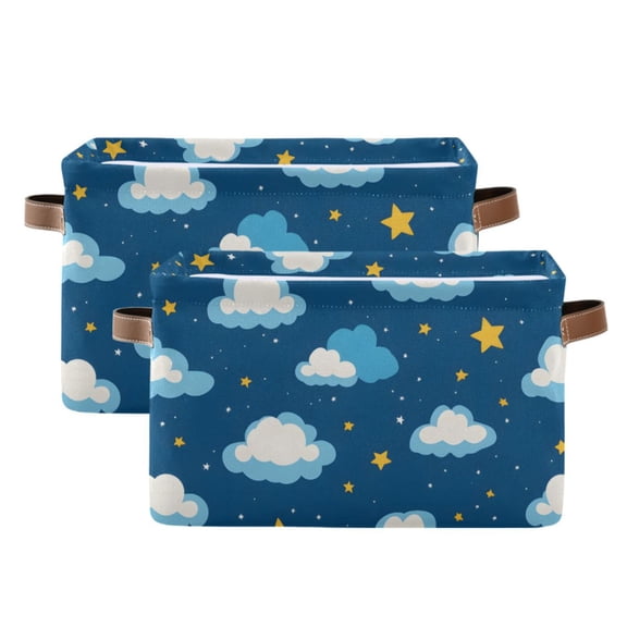Ryvnso Clouds Stars Storage Basket Large Bin Foldable Boxes Toys Organizer 14.2x10.2x8.3in 2 PCs
